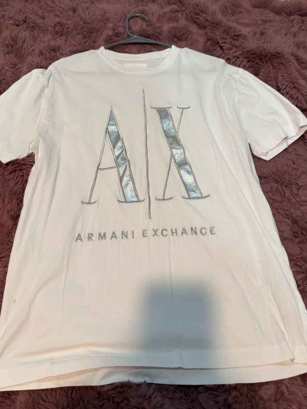 Armani Exchange White Short-Sleeve Tee with Silver AX Logo